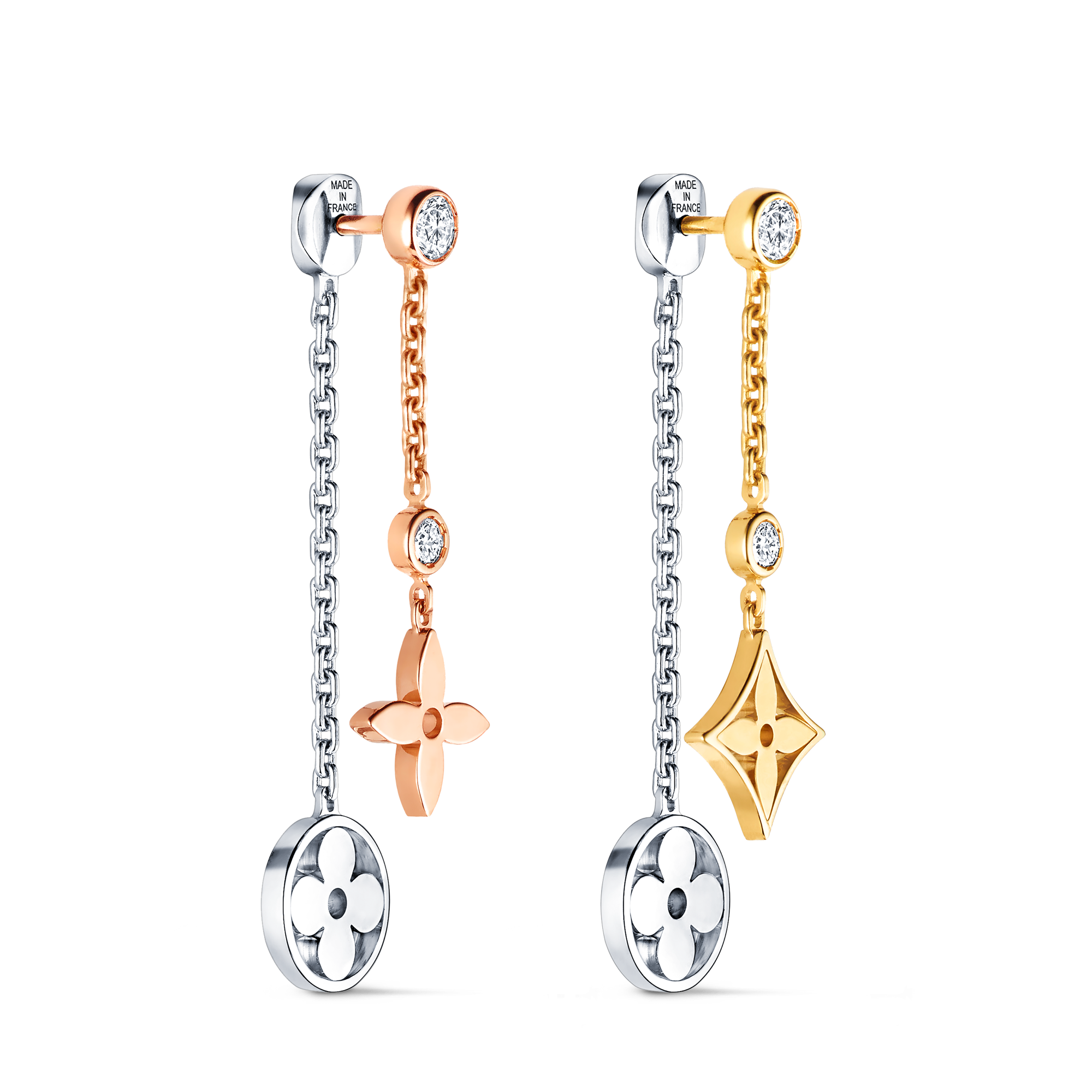 Idylle Blossom Long Earrings, 3 Golds And Diamonds - Categories